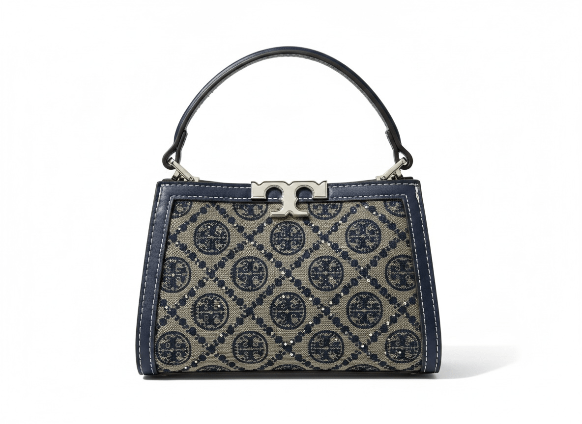 Tory Burch Monogram Mini Top Handle Bag β Navy & Beige Canvas Luxury πβ¨