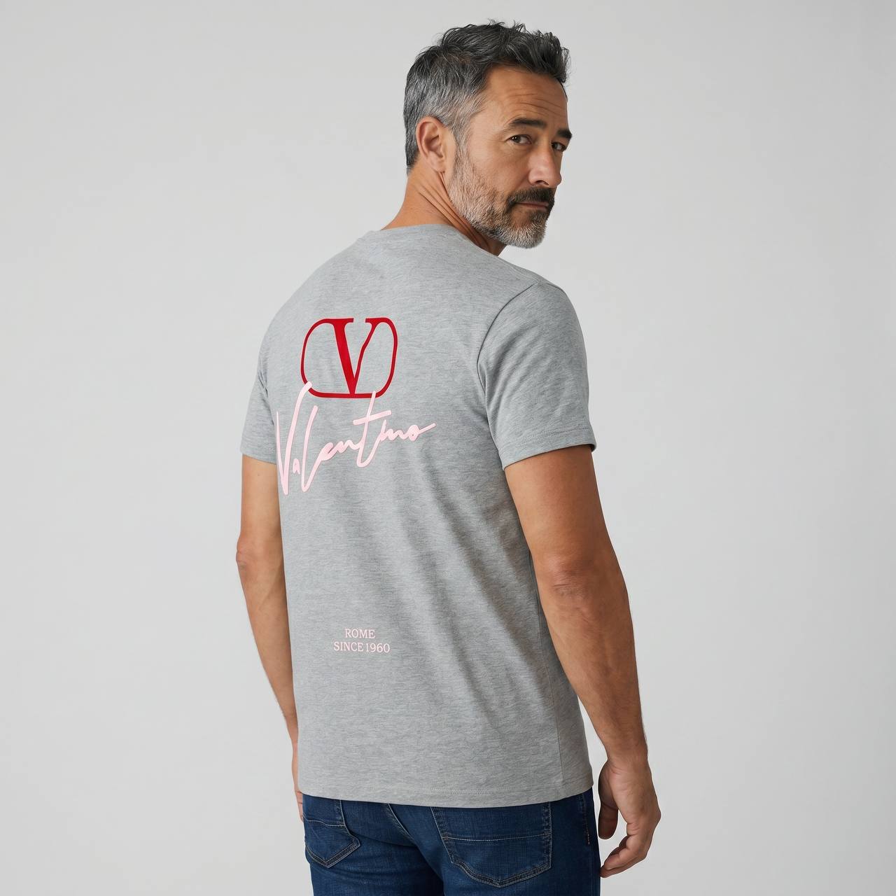 Valentino VLogo Signature T-Shirt β Heather Grey & Pink Edition πβ¨