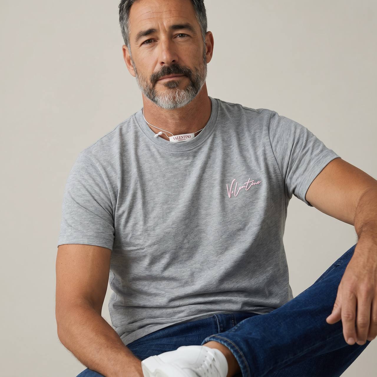Valentino VLogo Signature T-Shirt β Heather Grey & Pink Edition πβ¨
