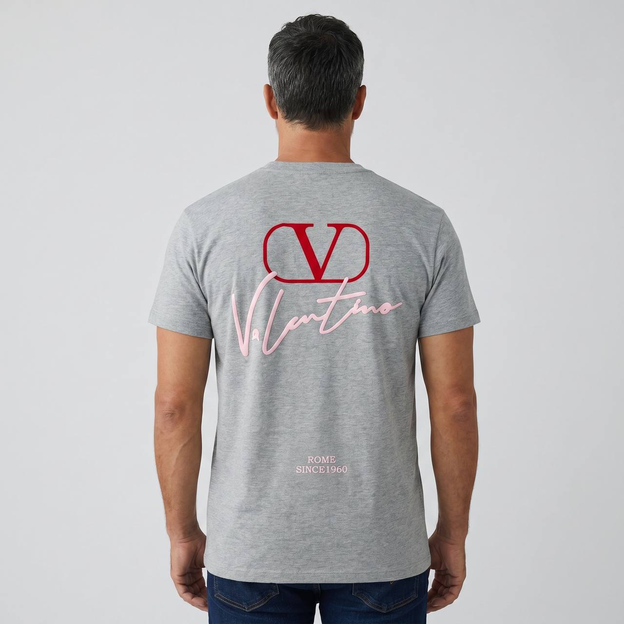 Valentino VLogo Signature T-Shirt β Heather Grey & Pink Edition πβ¨