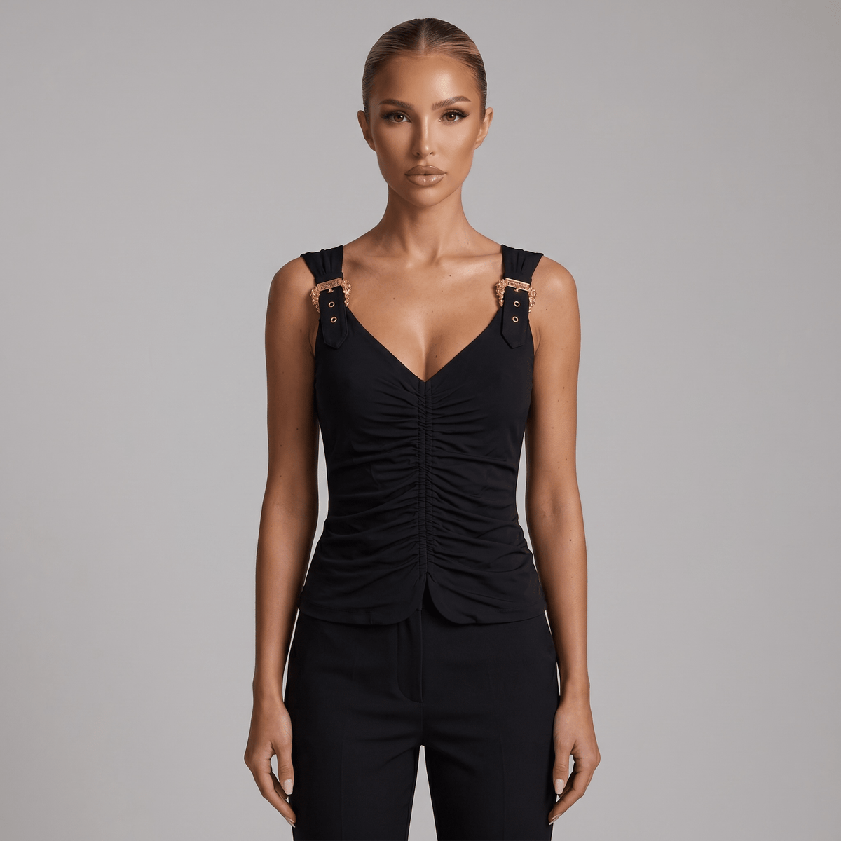 Versace Jeans Couture Ruched Buckle Top