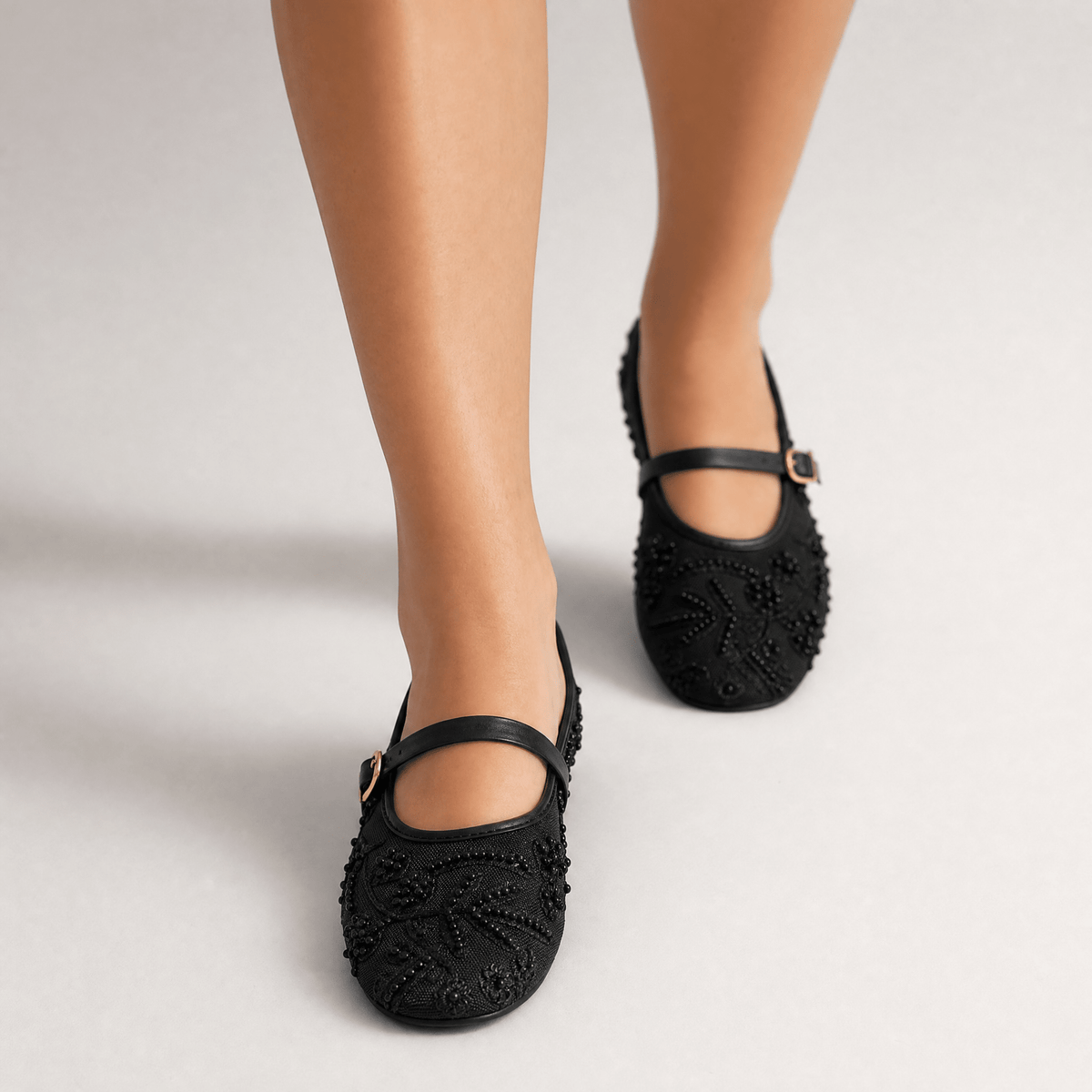Zara Embellished Mary Jane Ballet Flats β Midnight Black Edition π€β¨