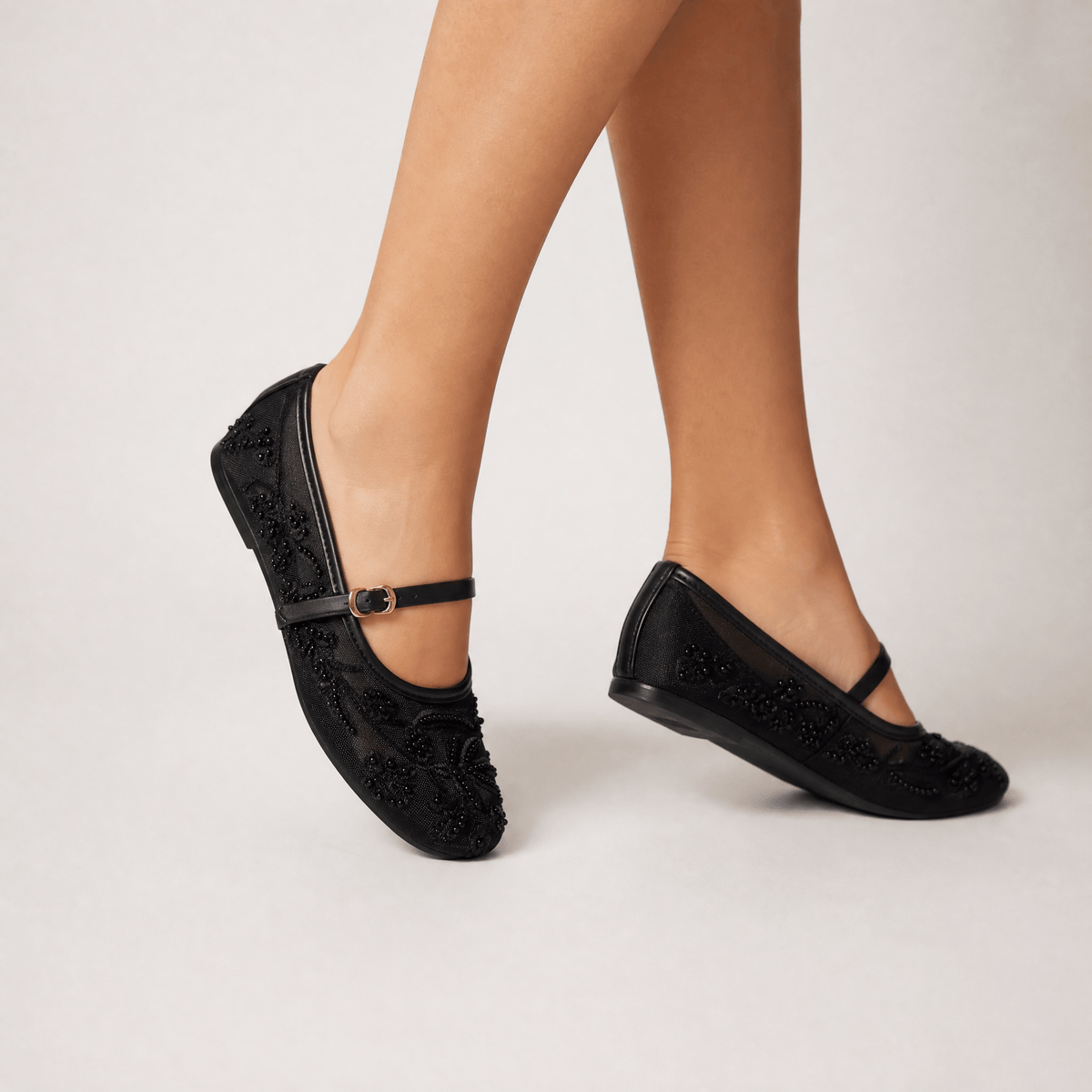 Zara Embellished Mary Jane Ballet Flats β Midnight Black Edition π€β¨