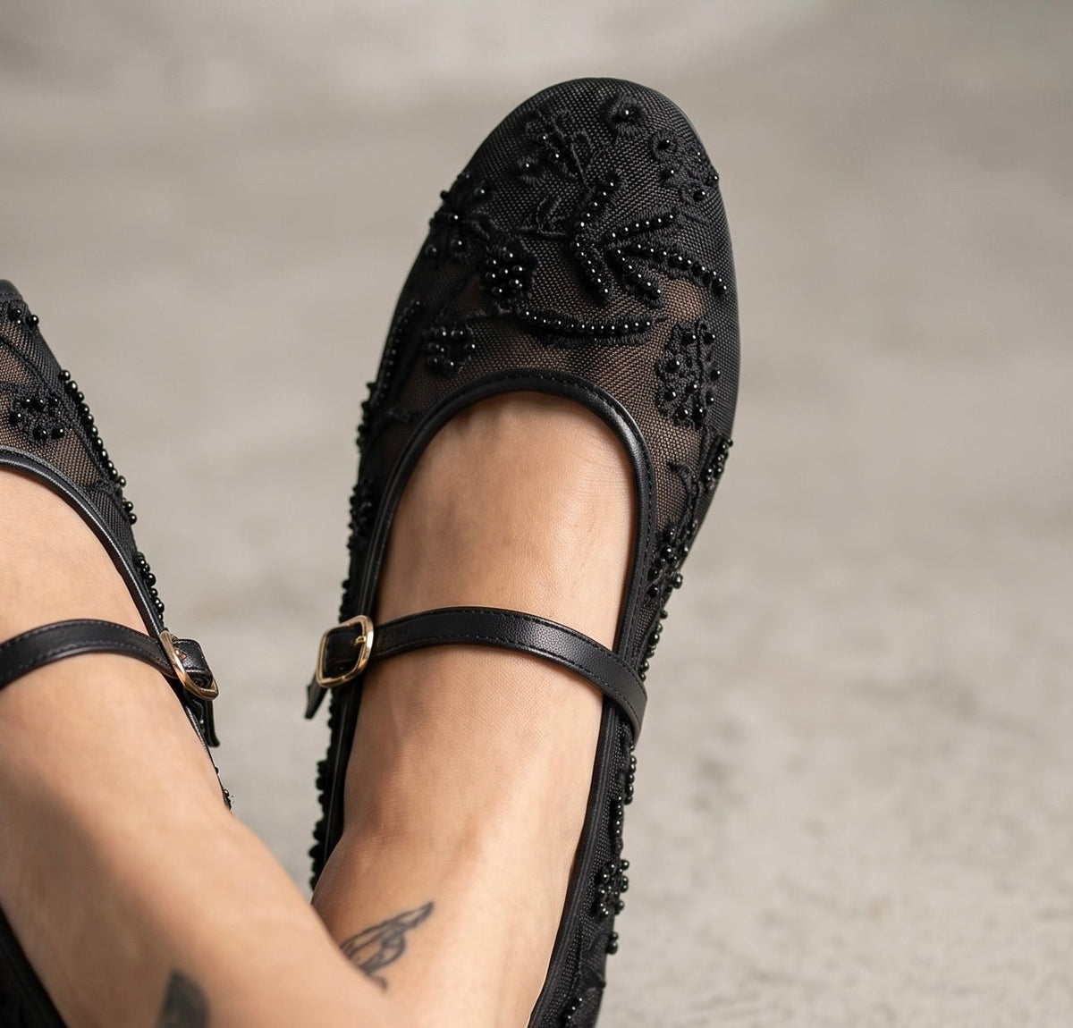 Zara Embellished Mary Jane Ballet Flats β Midnight Black Edition π€β¨