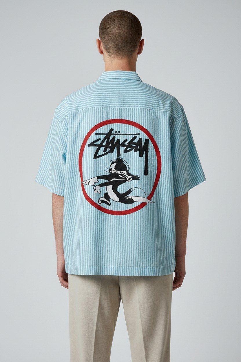 Zara Striped Relaxed Fit Short Sleeve Poplin Shirt for Men – Oversized Summer Streetwear Button-Up 💙🤍
