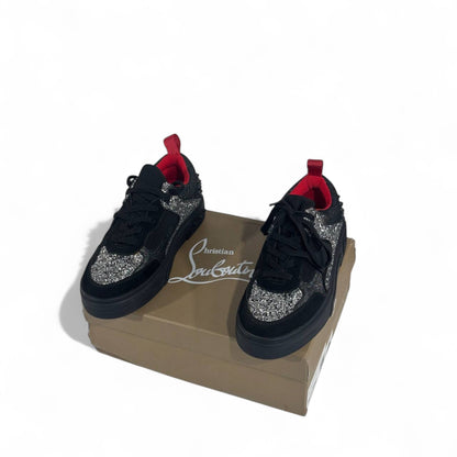 ✨ Christian Louboutin Black Glitter Spike Sneakers 👟 | Luxury Designer Red Sole Shoes 🔴