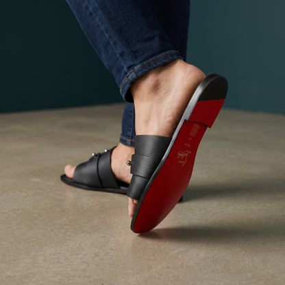 Christian Louboutin Inspired Black Leather Slide Sandals – Luxury Designer Summer Slippers ❤️🖤