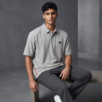 Prada Textured Performance Polo – Light Grey Edition ✨