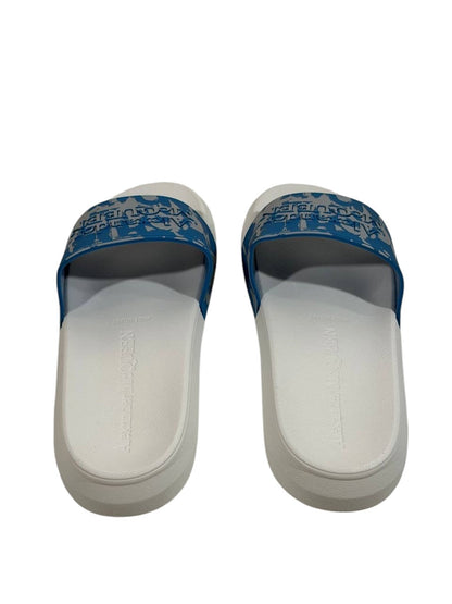 Alexander McQueen Urban Graphic Slide Sandals – Blue & White Luxury Streetwear 💙✨