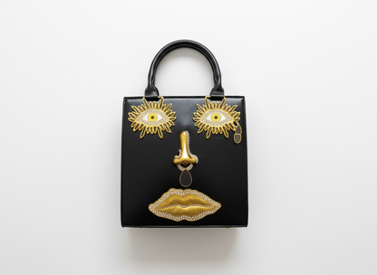 Elsa Schiaparelli Face Motif Leather Top Handle Bag 🖤✨