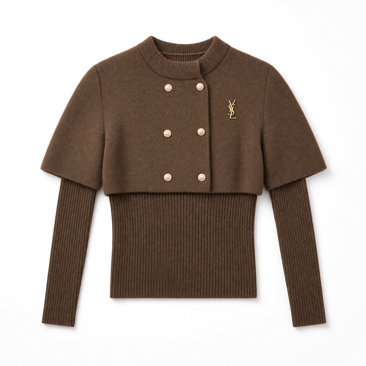 Saint Laurent Cropped Capelet Sweater — Brown