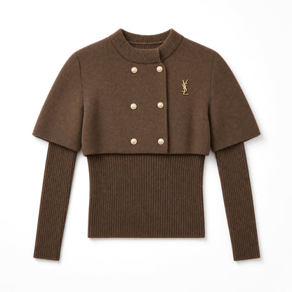 Saint Laurent Cropped Capelet Sweater — Brown