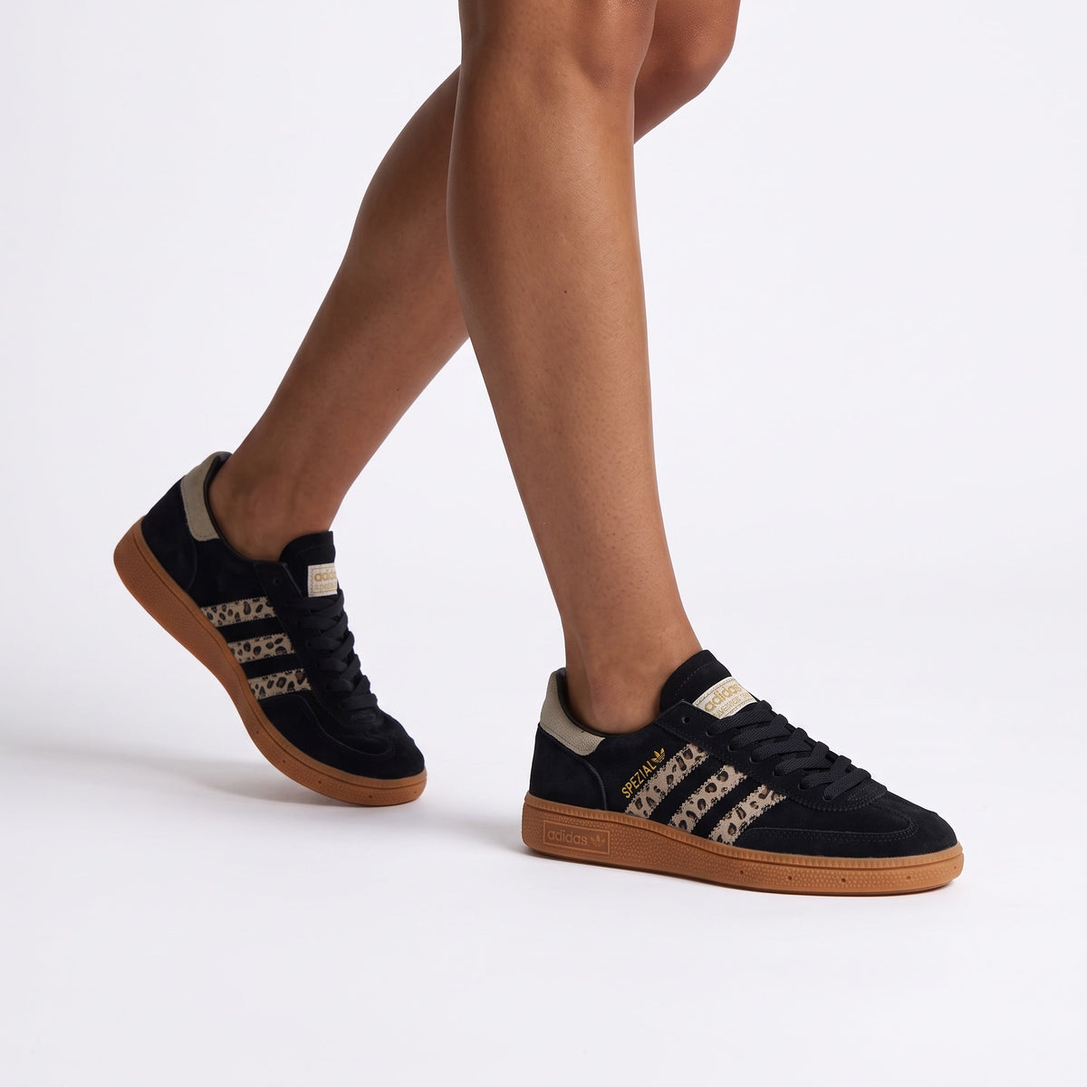 Adidas Spezial Gum Sole Sneakers — Black & Leopard