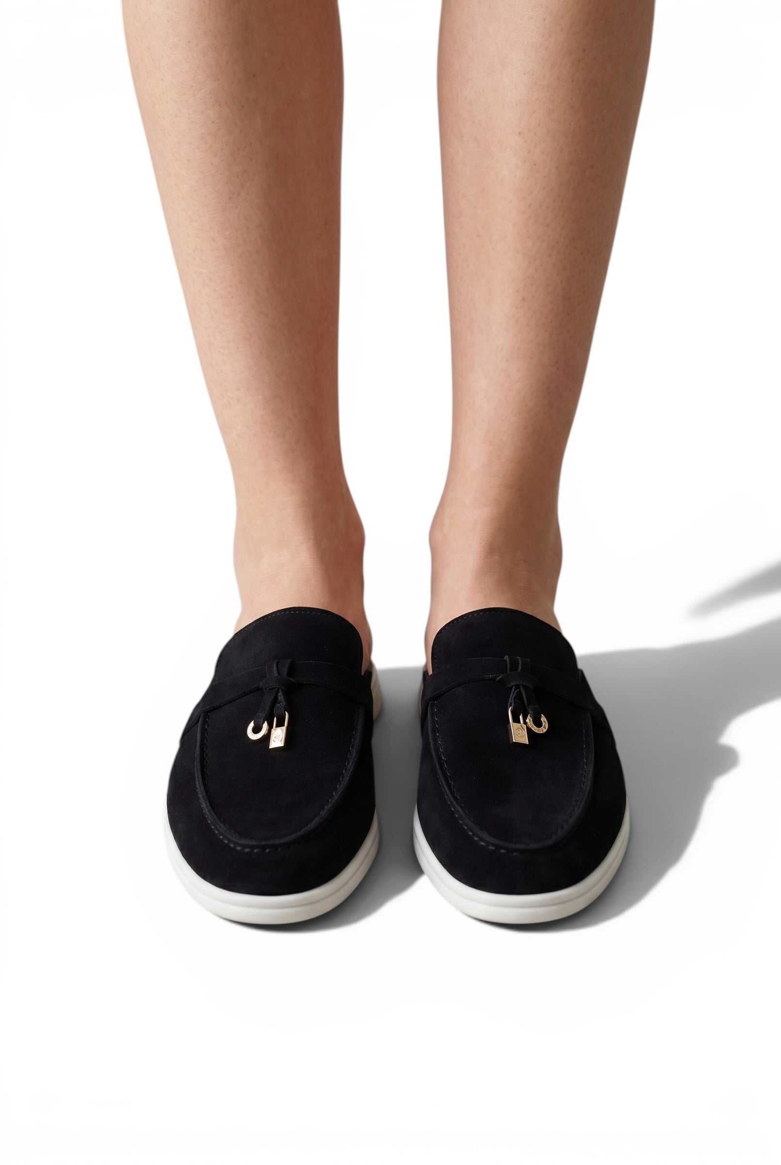 LORO PIANA Style Black Suede Slip-On Loafers 🖤✨ | Gold Detail Edition