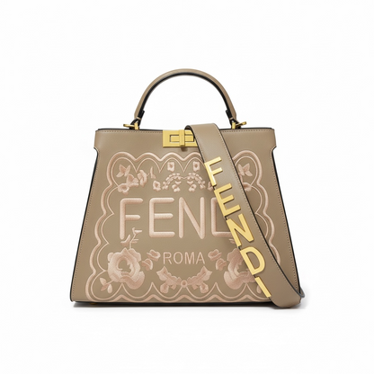 Fendi Roma Beige Embossed Handbag 🤎✨ | Elegant Designer Bag