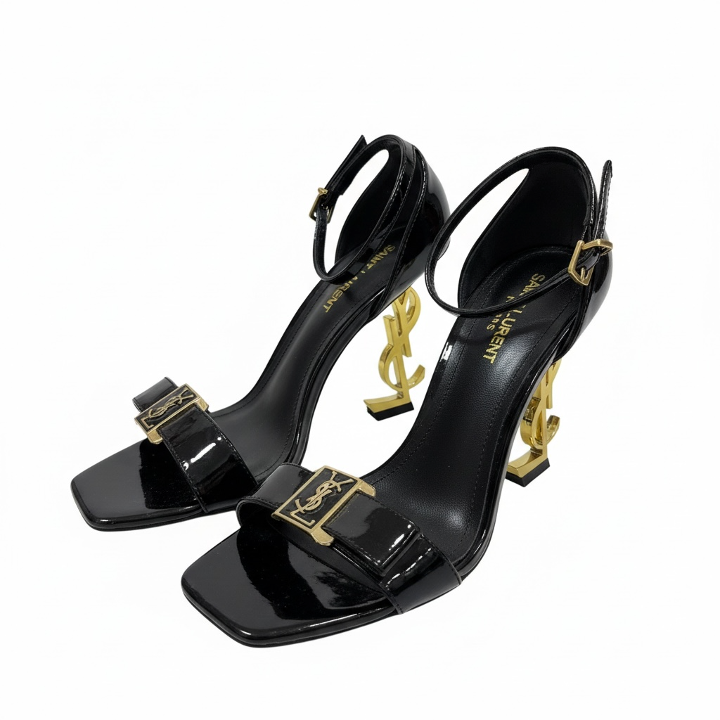 Saint Laurent Opyum Patent Leather Heels with Gold YSL Heel 🖤✨