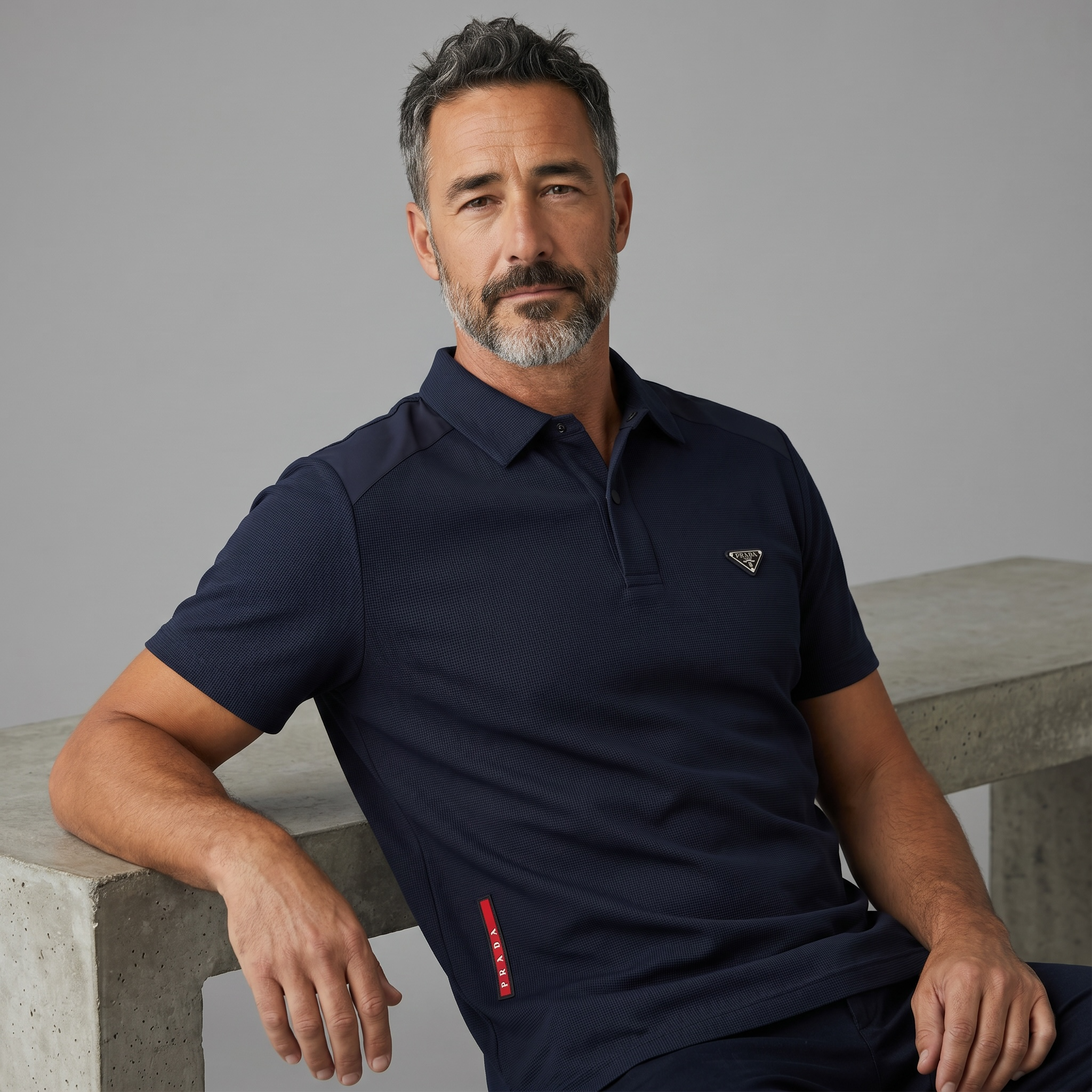 Prada Textured Performance Polo – Navy Blue Edition 🔥