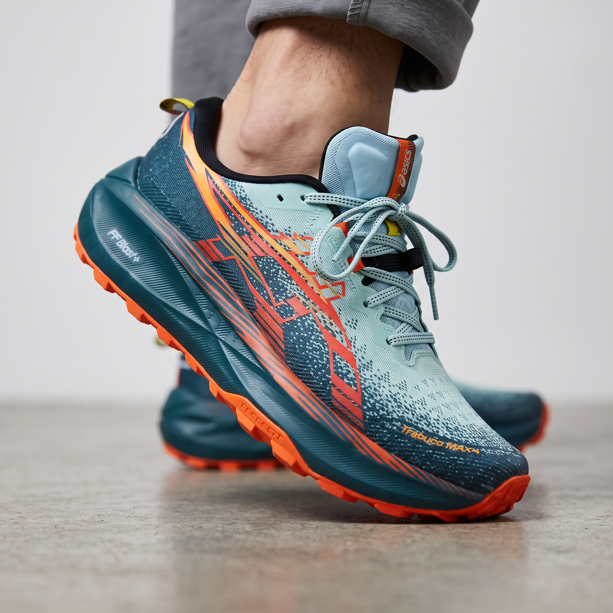 ASICS Trabuco Max 4 Trail Running Shoes – Light Blue / Teal / Orange