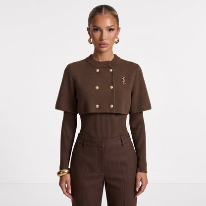 Saint Laurent Cropped Capelet Sweater — Brown