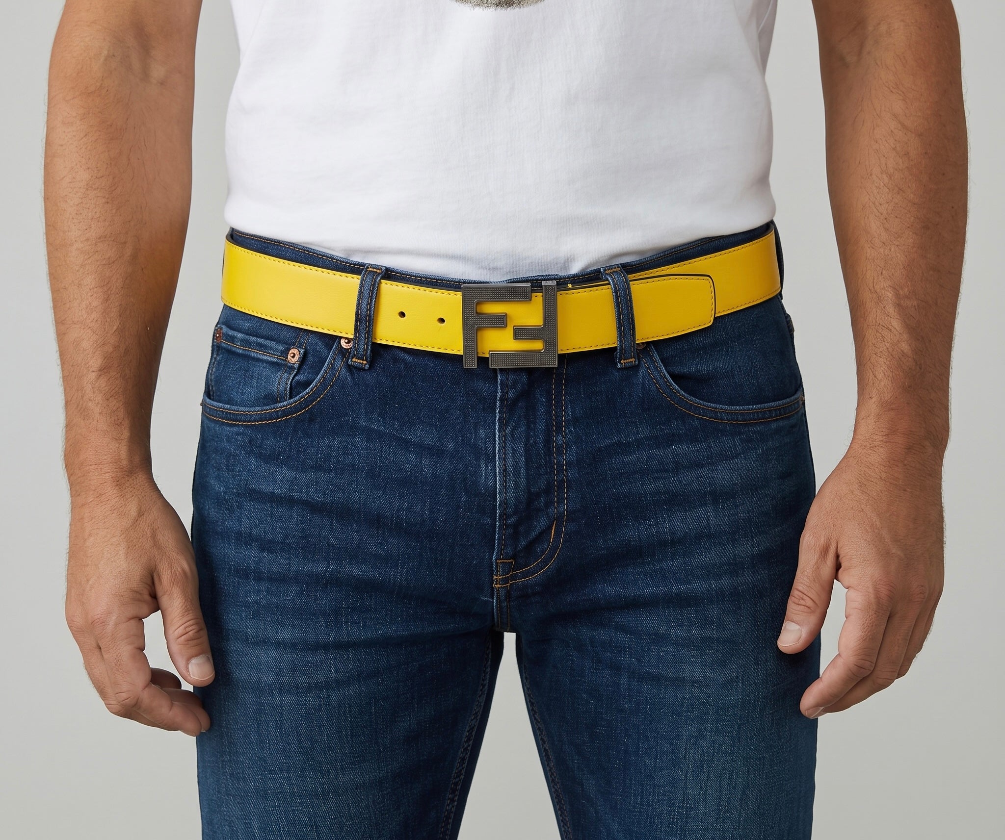 Fendi Men's Belt – Yellow FF Logo Buckle 🔶 115 cm