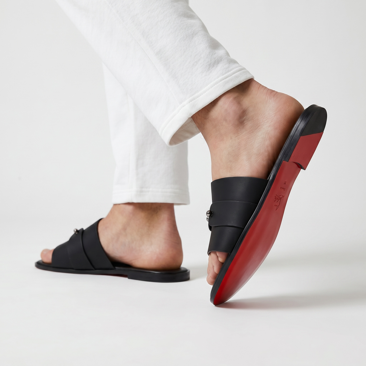 Christian Louboutin Inspired Black Leather Slide Sandals – Luxury Designer Summer Slippers ❤️🖤