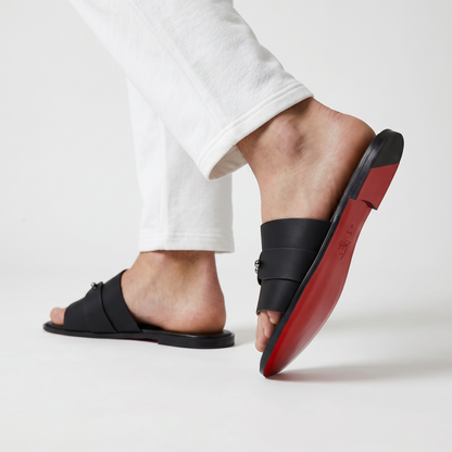 Christian Louboutin Inspired Black Leather Slide Sandals – Luxury Designer Summer Slippers ❤️🖤