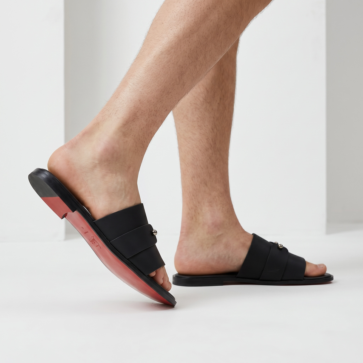 Christian Louboutin Inspired Black Leather Slide Sandals – Luxury Designer Summer Slippers ❤️🖤
