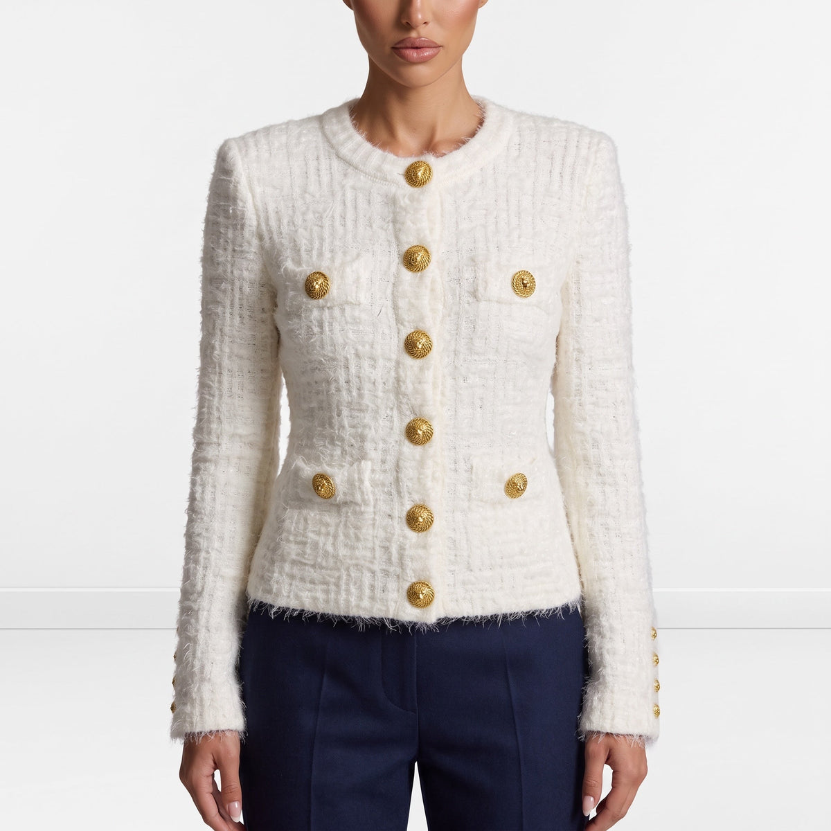 Balmain Tweed Jacket — White & Gold