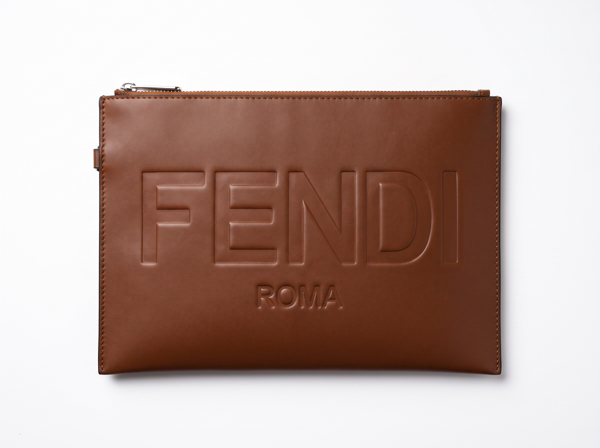 Fendi Roma Large Leather Pouch — Brown