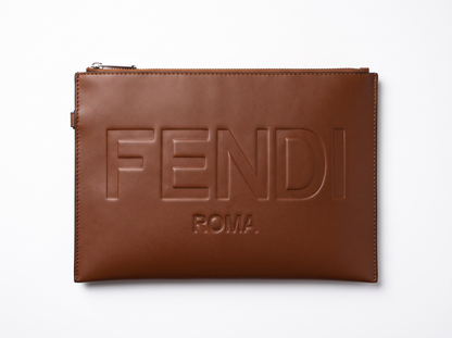 Fendi Roma Large Leather Pouch — Brown