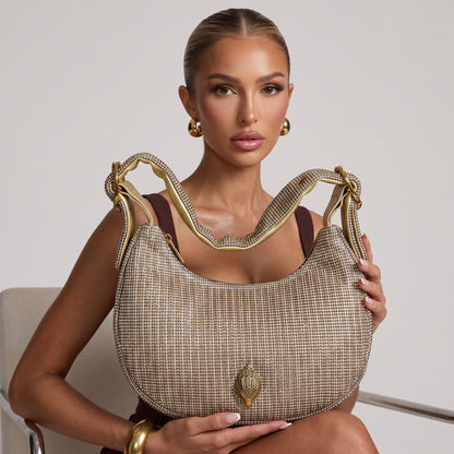 Kurt Geiger Hobo Bag – Gold Crystal Shimmer ✨👜