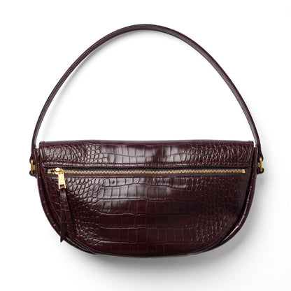Celine Croc Triomphe Little Halfmoon Bag — Burgundy