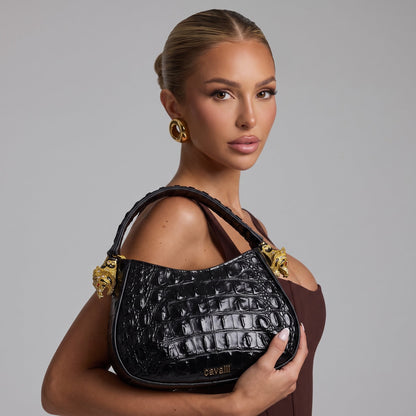 Cavalli Shoulder mini Bag – Black Croc Gold-Dragon 🐉🖤