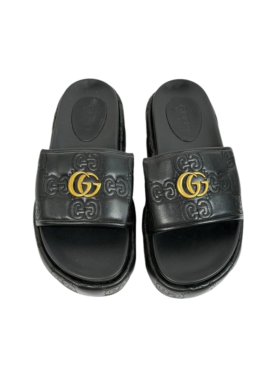 GUCCI GG Embossed Slide Sandals – Black Edition 🖤✨
