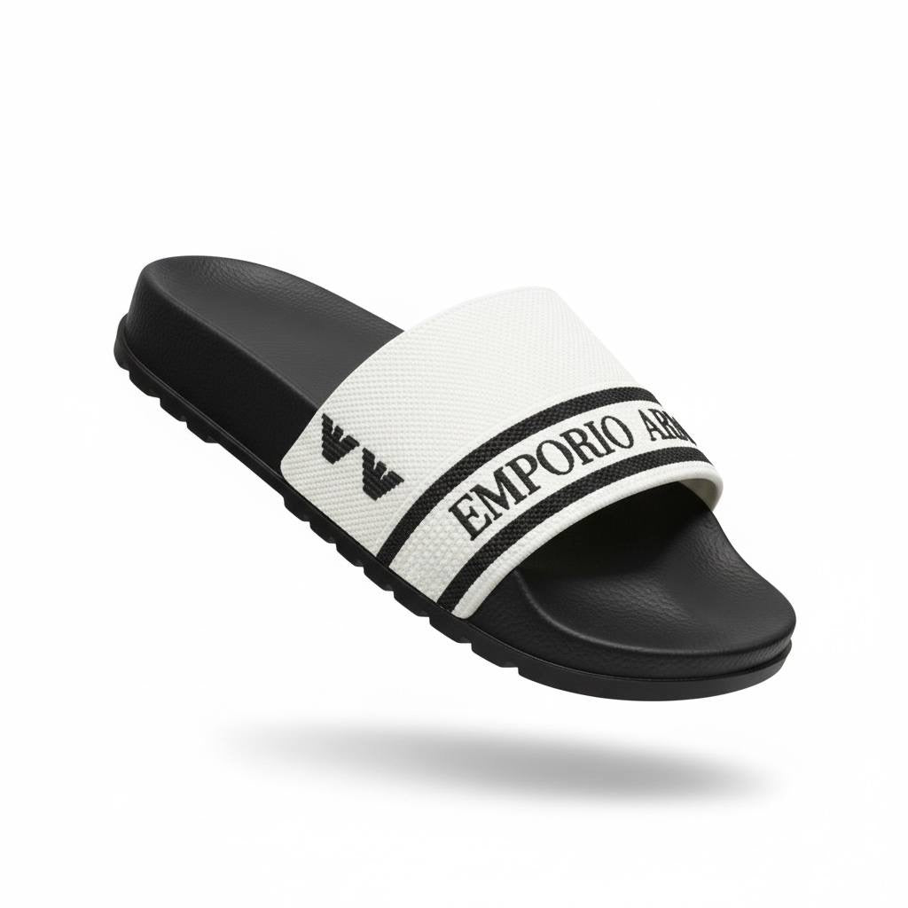 Giorgio Armani Logo Slides – White & Black Edition ⚪🖤