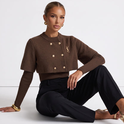 Saint Laurent Cropped Capelet Sweater — Brown