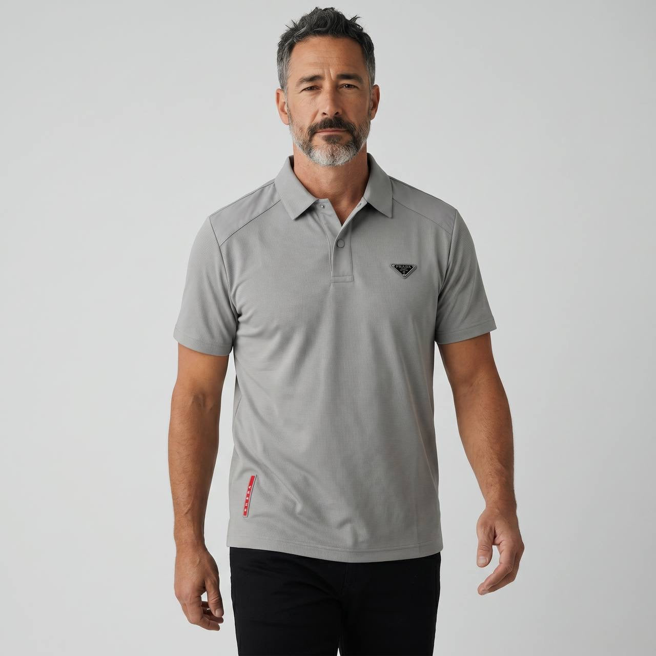 Prada Textured Performance Polo – Light Grey Edition ✨