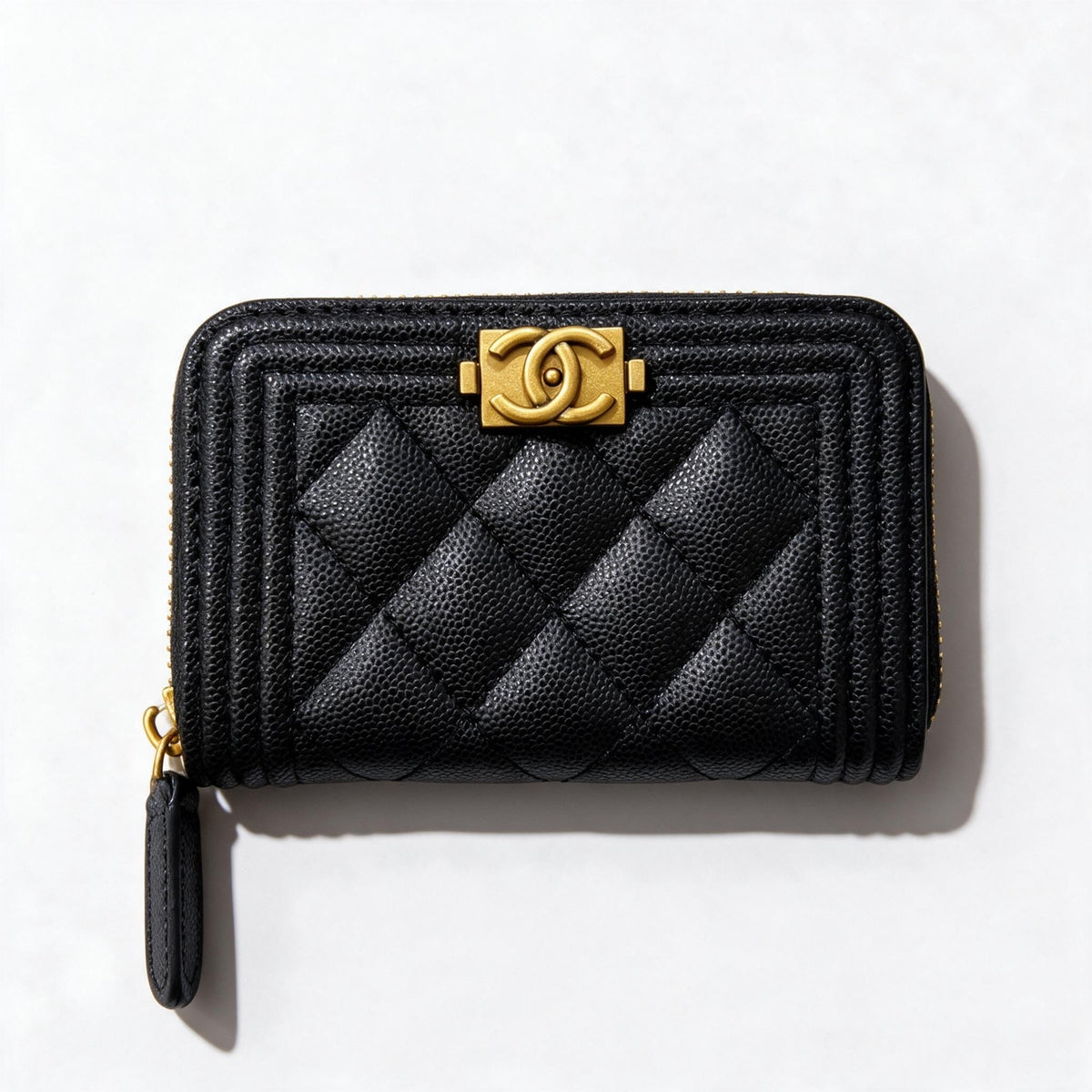 Chanel Zip Quilted Wallet — Black