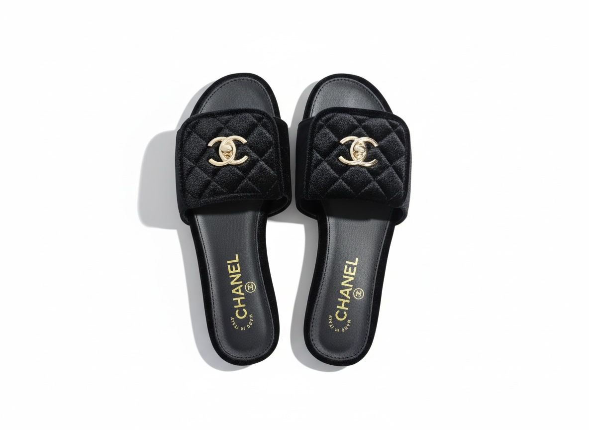 CHANEL Quilted Velvet Slides – Black 🖤✨ | Timeless CC Luxury