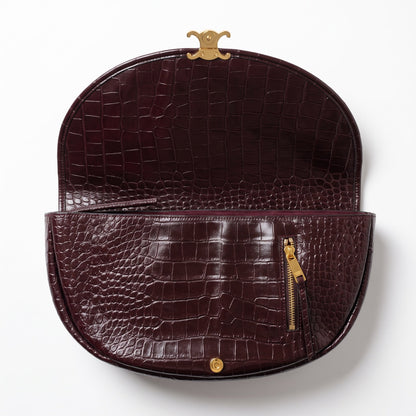 Celine Croc Triomphe Little Halfmoon Bag — Burgundy