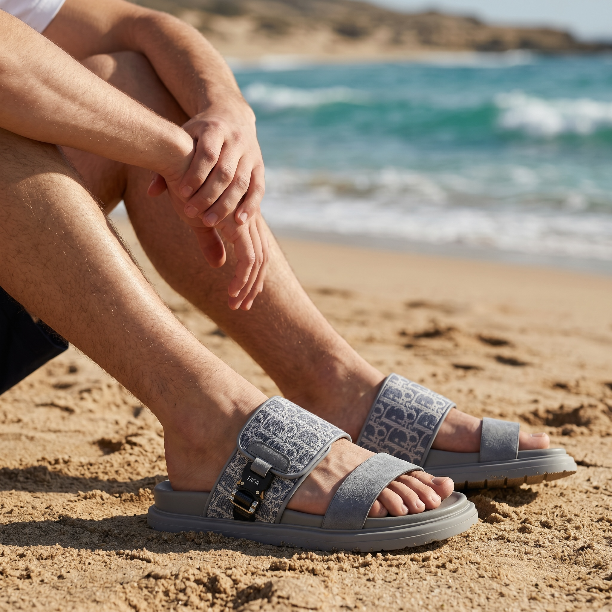 Dior Oblique Grey Slide Sandals – Luxury Designer Summer Slippers ✨🩶