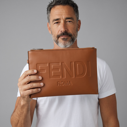 Fendi Roma Large Leather Pouch — Brown
