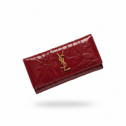 Saint Laurent YSL burgundyCrinkled Leather Long Wallet ❤️✨