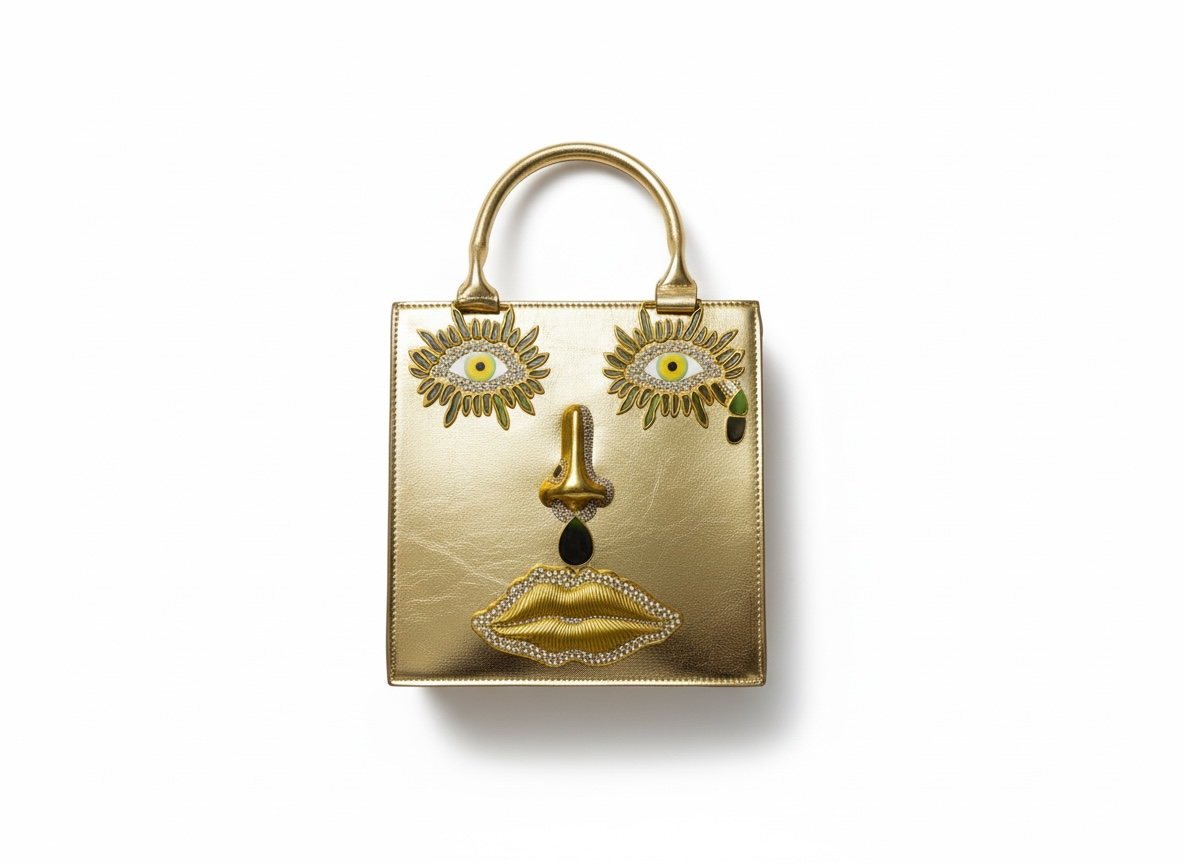 Elsa Schiaparelli Gold Face Motif Metallic Top Handle Bag ✨💛