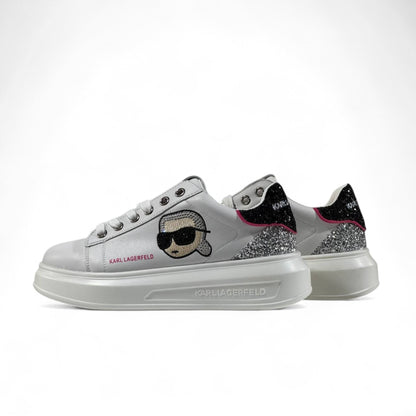 ✨ Karl Lagerfeld Glitter Icon Sneakers – White & Silver Spark Edition ✨