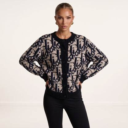 Christian Dior Monogram Cardigan — Beige & Navy
