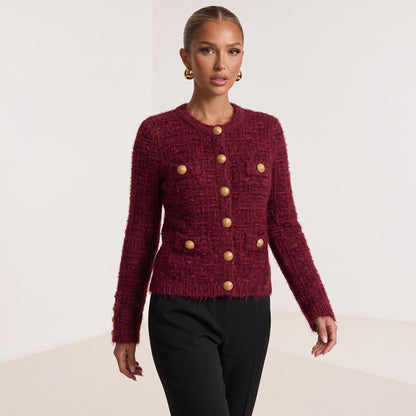 Balmain Bouclé Cardigan — Burgundy