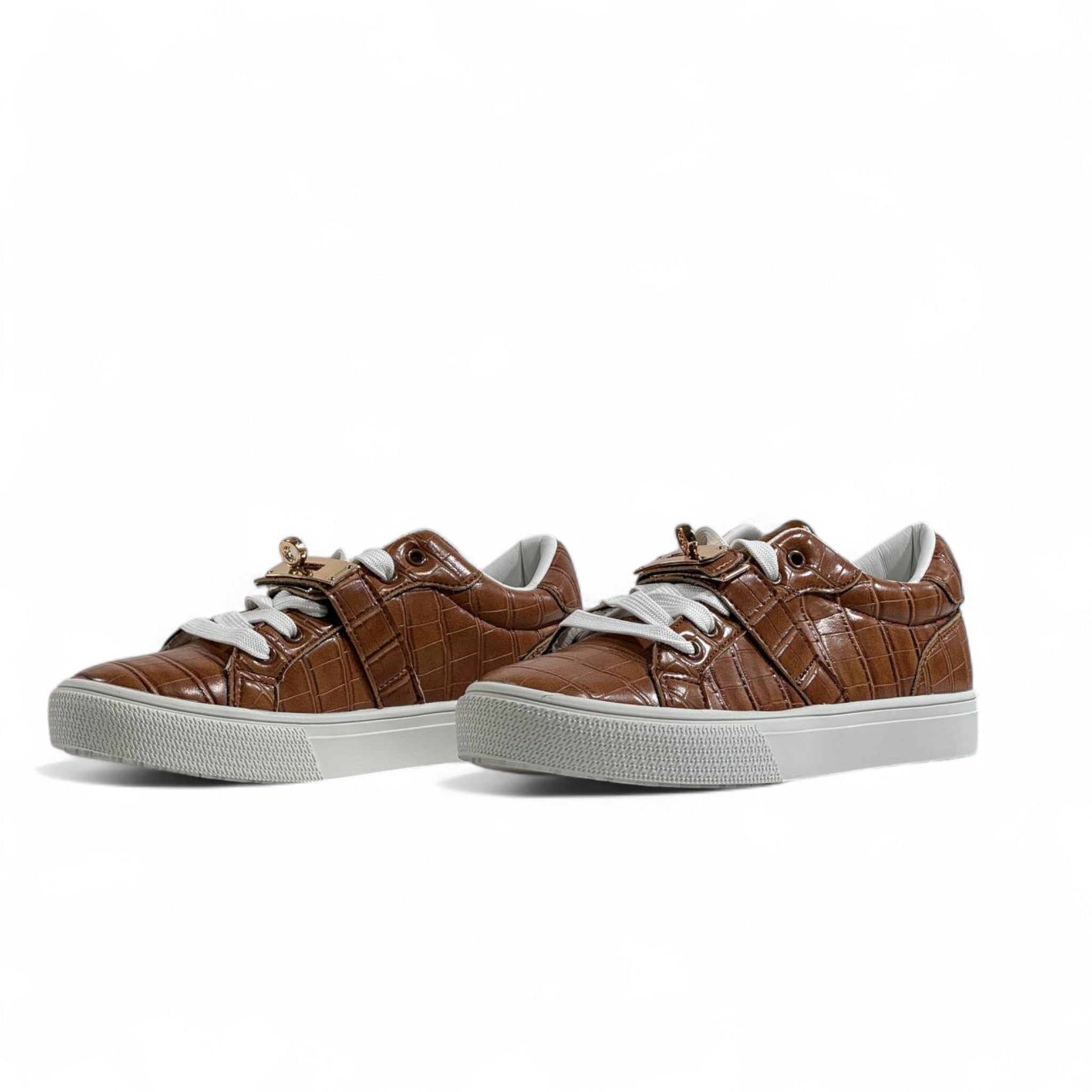 Hermès Brown Croc-Embossed Sneakers with Gold Lock Detail 🤎👟