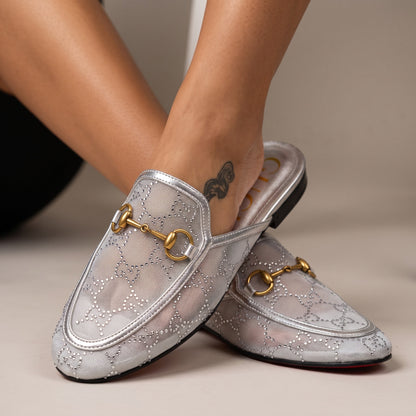Gucci Mesh Horsebit Mule – Silver Slip-On ✨