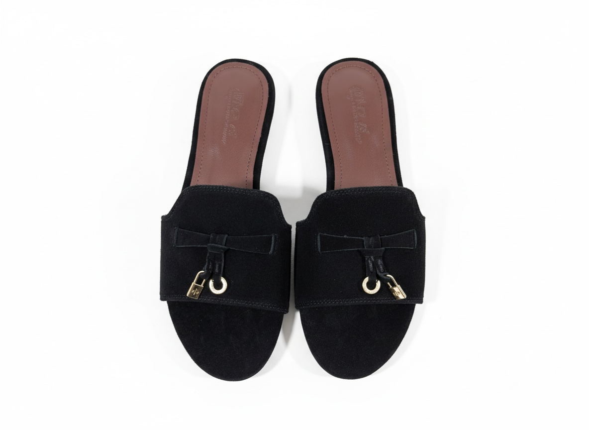 LORO PIANA Style Black Suede Slides 🖤✨ | Classic Minimal Edition